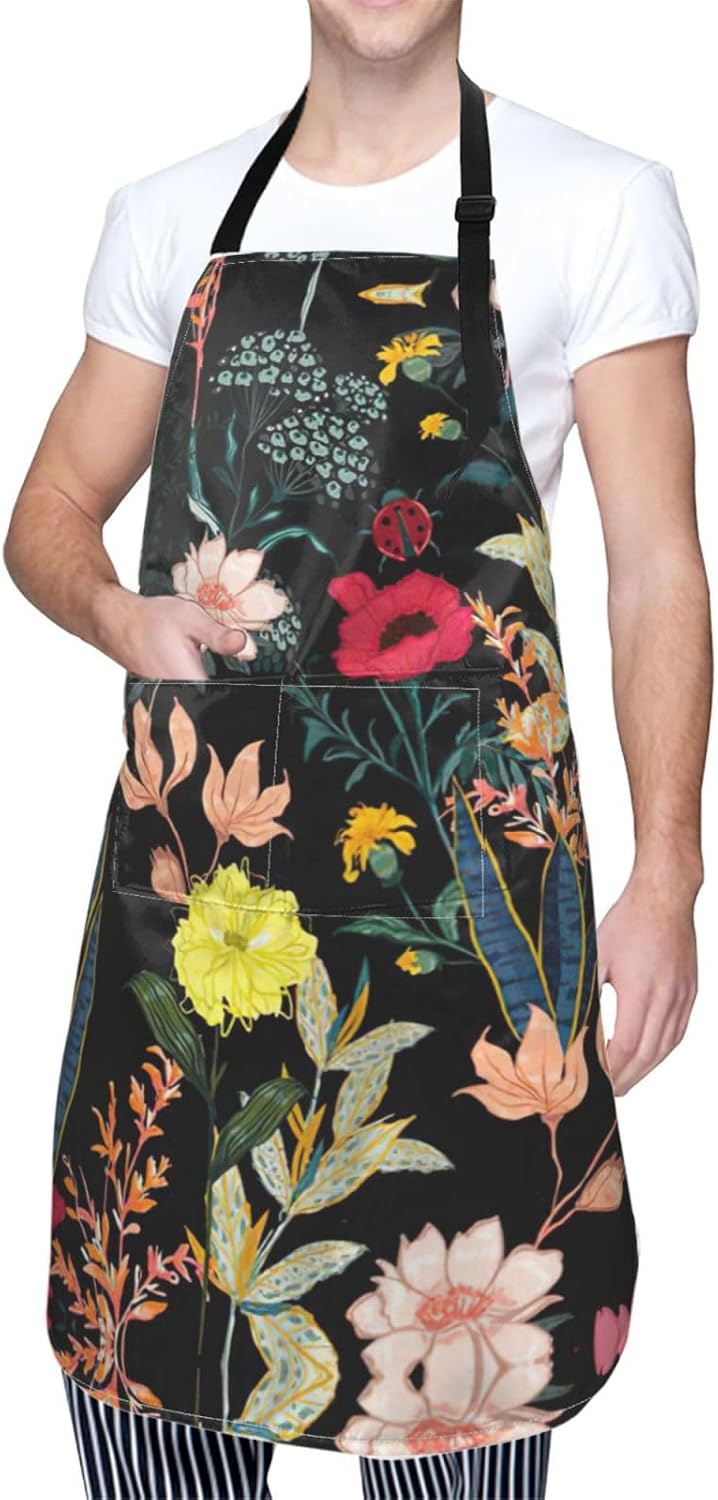 Colorful Boho Floral Print Laundry apron 28x33 In Waterproof Kitchen Apron with Pockets for Cooking Baking