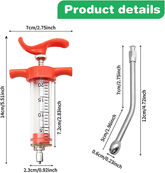 2 Pieces Goat Syringe with 4 Drench Nozzle Adjustable Dosage ,Reusable