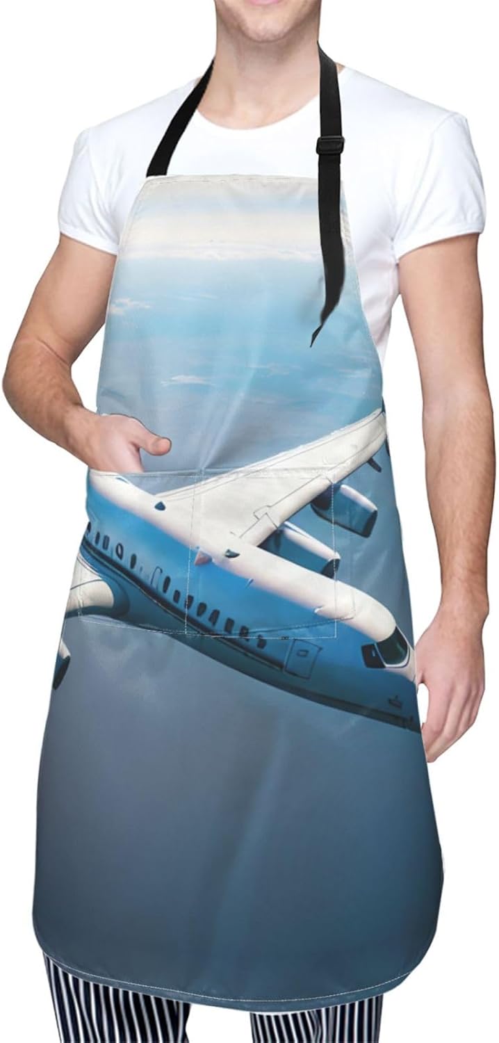 Airplanes Print Laundry apron 28x33 In Waterproof Kitchen Apron with Pockets for Cooking Baking