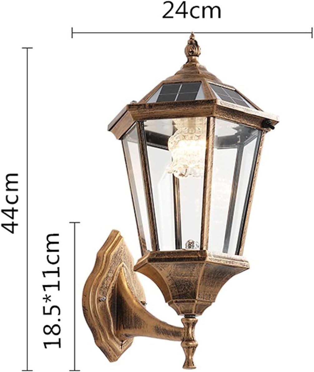 Traditional Outdoor Solar Wall Light, LED Die-cast Aluminum Sconce, European Exterior Lantern with Glass, Dusk to Dawn Sensor, Waterproof Fixture for Porch Garden Entryway Balcony Villa