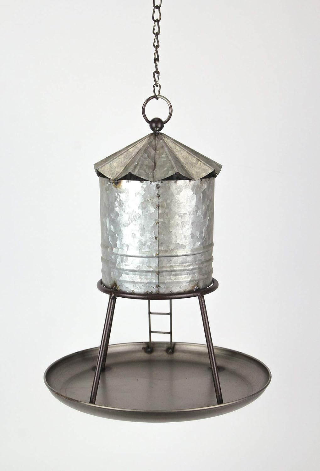 Galvanized Metal Hanging Birdhouse Distressed Silo Rustic Water Tower Feeder