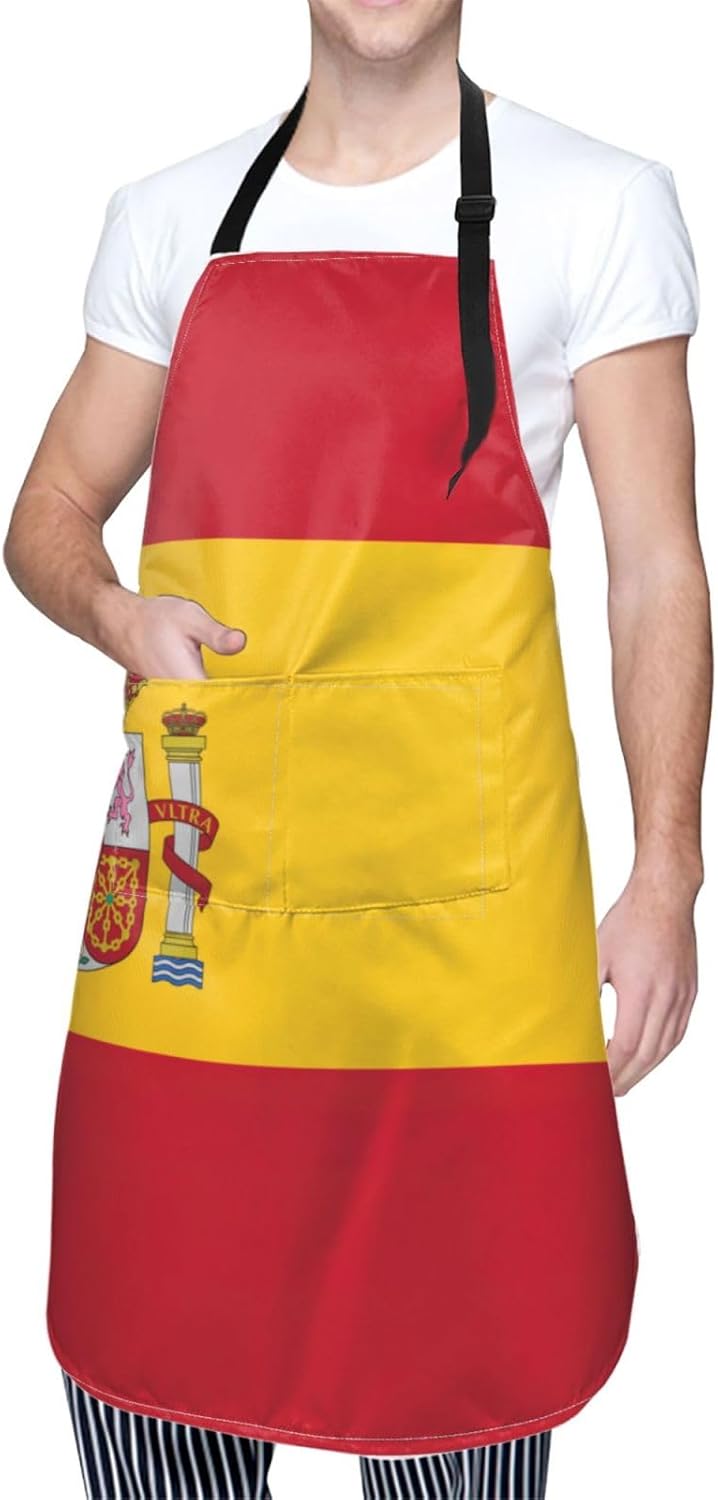 Spanish flag print Waterproof apron with pocket adjustable cooking apron for adult kitchen bibs to bake