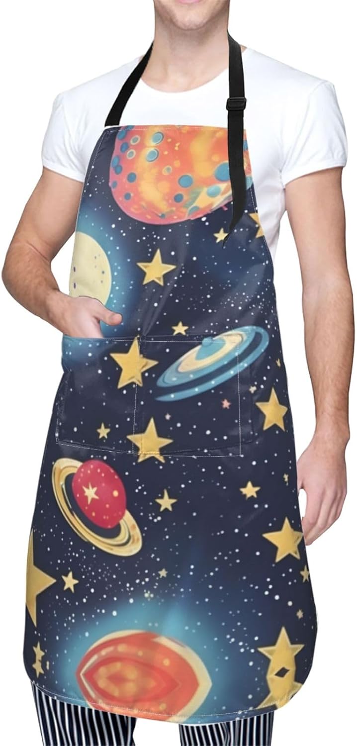 Starry Sky Universe Space print Waterproof chef's apron with pocket apron for kitchen cooking baking barbecue and gardening