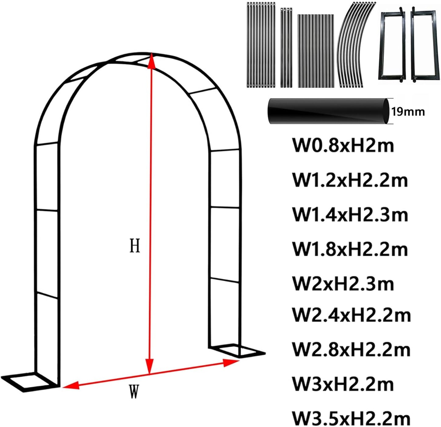 Metal Garden Arbor Arch for Climbing Plants, Decorative Trellis for Roses & Grapes, Outdoor Pergola for Backyard, Patio & Lawn - Stylish Outdoor Decor (Black, 0.8x2x0.4m