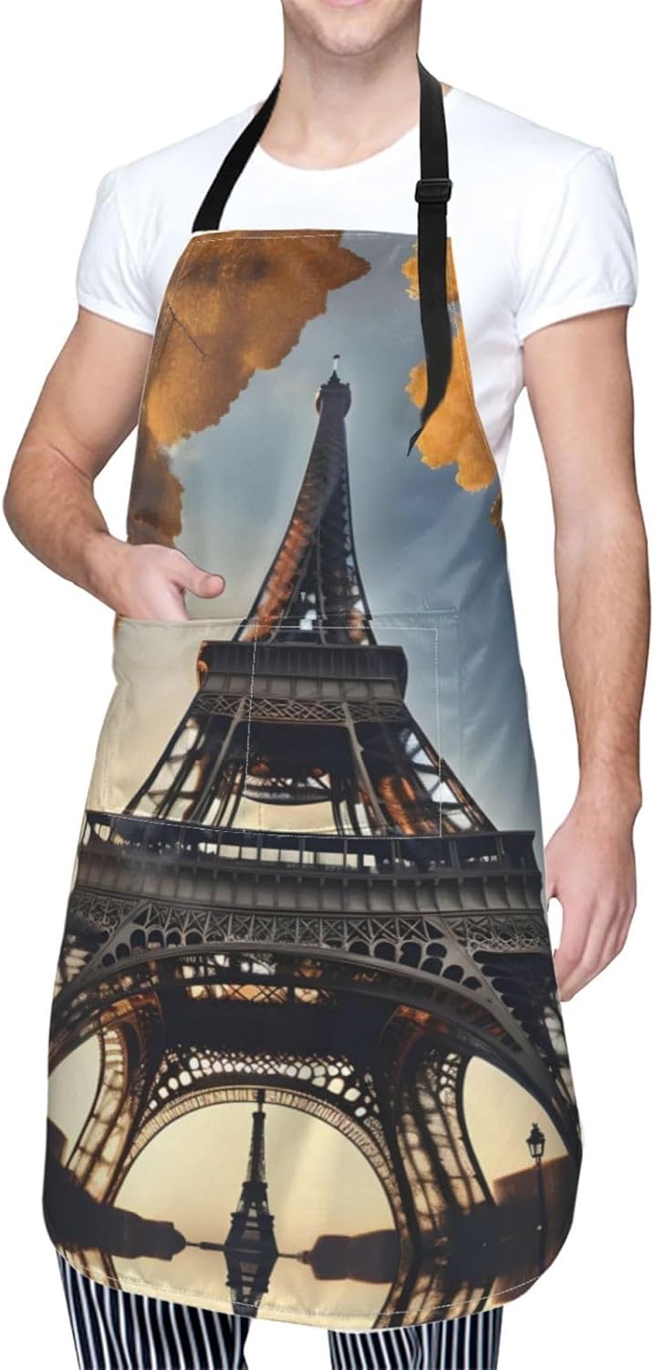 Beautiful Eiffel Tower Paris Print Laundry apron 28x33 In Waterproof Kitchen Apron with Pockets for Cooking Baking