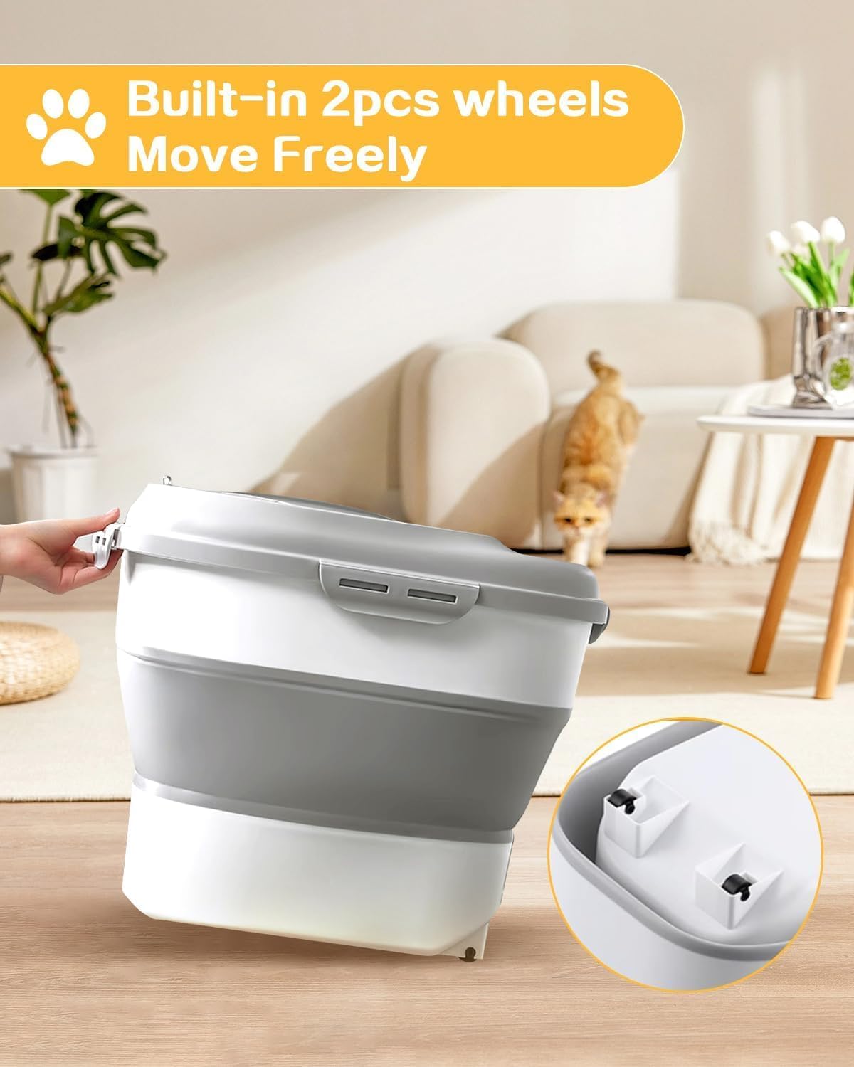 ANVS 2 Pack Dog Food Storage Container - Collapsible Cat Food Container with Airtight Lids, and Scoop,Dry Food For Dog, Cat and Other Pet Food (Grey, 10 lbs)