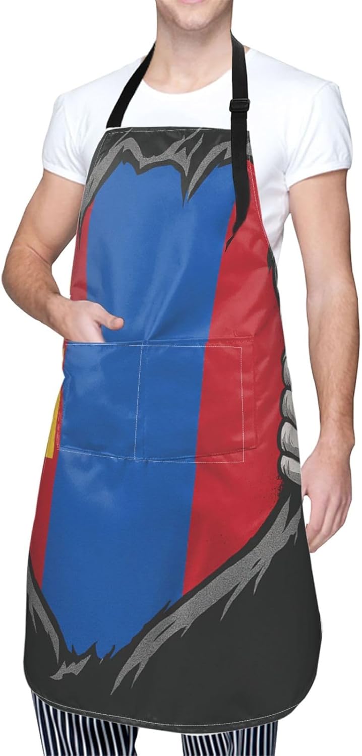 YANYU Mongolian Flag Print 28x33 In Kitchen Apron Stylish Chef Apron w
