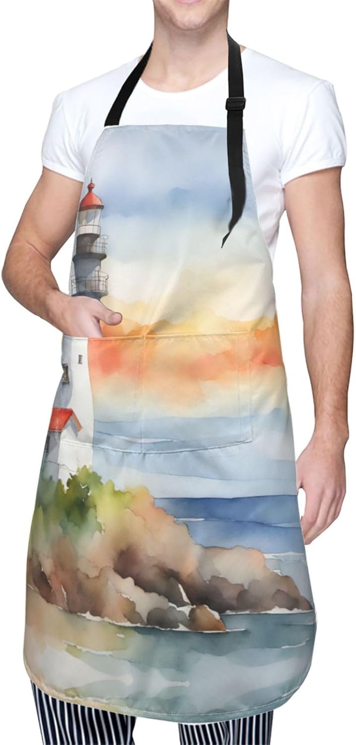 Lighthouse print Waterproof apron with pocket adjustable cooking apron for adult kitchen bibs to bake
