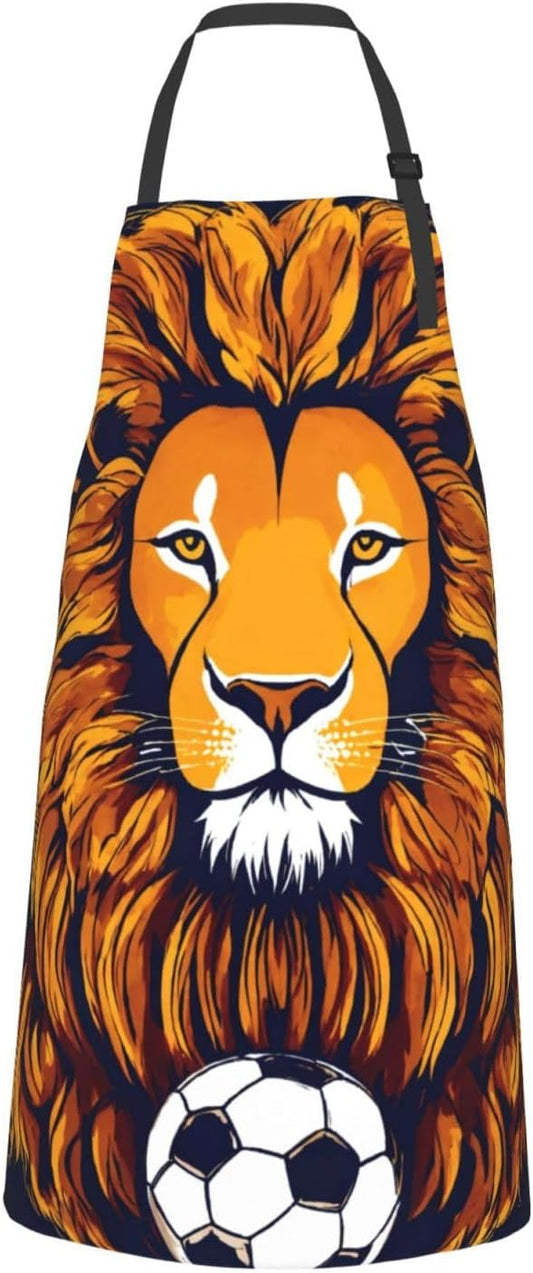 Cool Lion Print Laundry apron 28x33 In Waterproof Kitchen Apron with Pockets for Cooking Baking