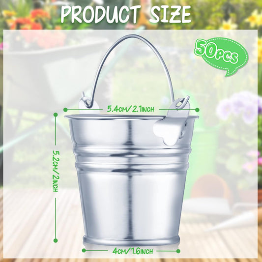 50 Pack Mini Galvanized Buckets Small Metal Buckets Mini Tin Pails wit