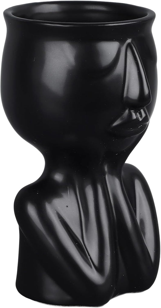 Pilipane Ceramic Face Planter Pot Nordic Style Modern Innovative Face Succulent Planter Pot for Home Office Hotel Desktop Ornaments (Black)