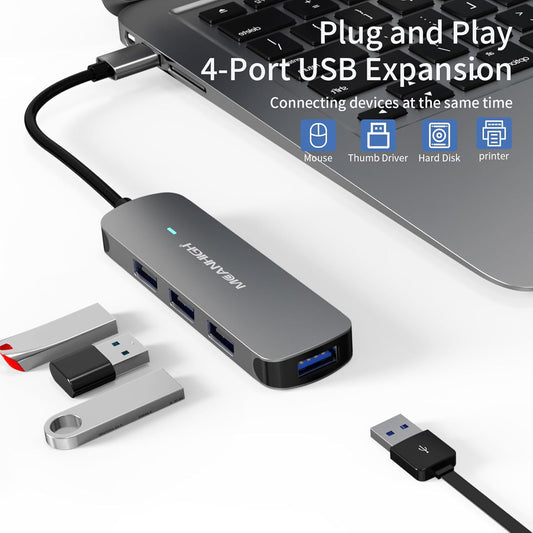 USB Hub 4 Ports, MEANHIGH Multiple USB A 3.0, 2.0 Splitter Portable Ad