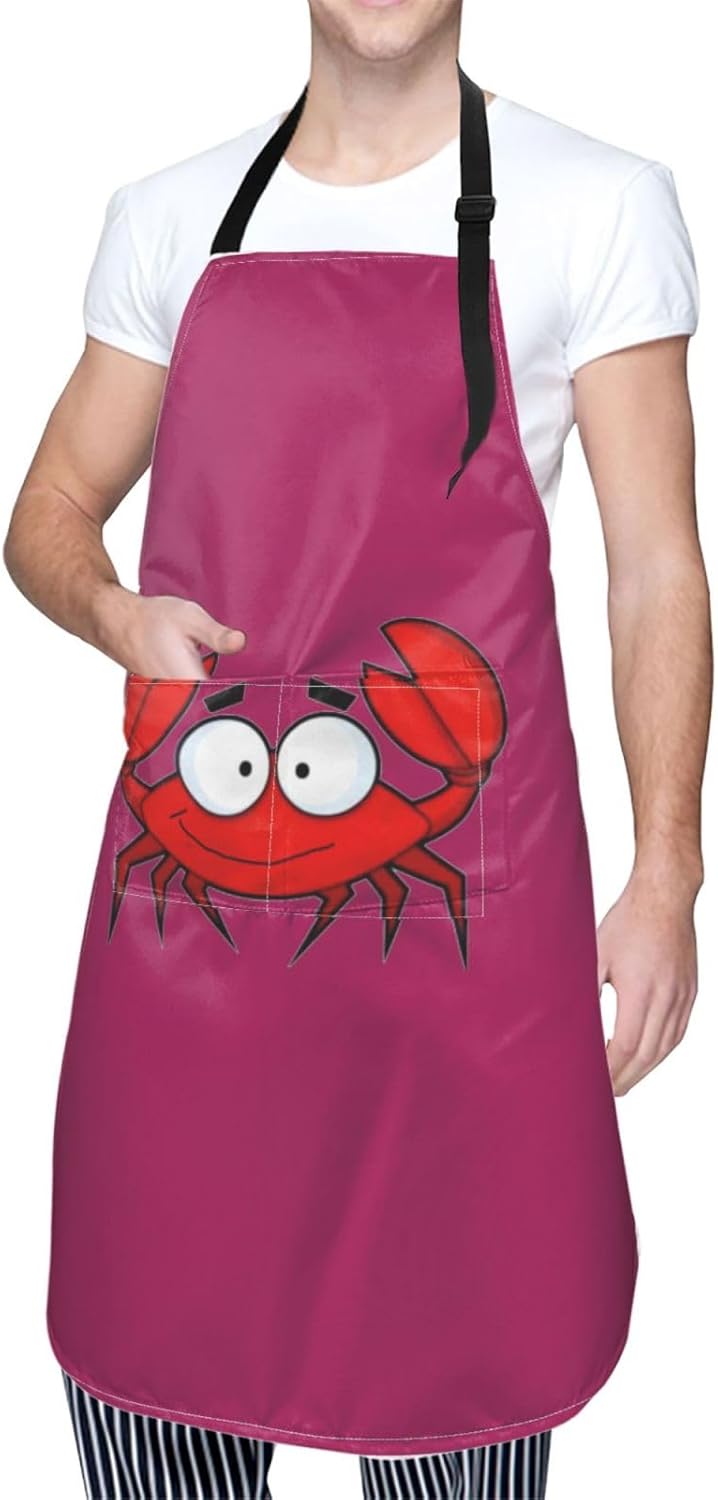 cartoon crab print Waterproof apron with pocket adjustable cooking apron for adult kitchen bibs to bake