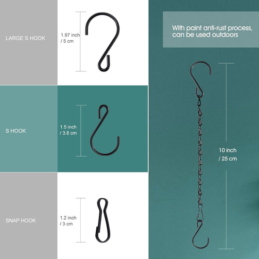 Chain for Hanging Plants, 10 Inch Black Plant Chains for Hanging Planter Baskets Kits with Hooks for Bird Feeder Wind Chime, Small Chains Perfect for Indoor Outdoor Decor (10 PCS)