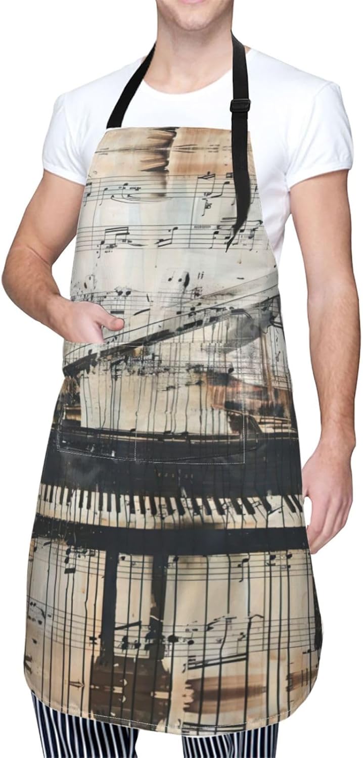 Sheet Music print Waterproof chef's apron with pocket apron for kitchen cooking baking barbecue and gardening
