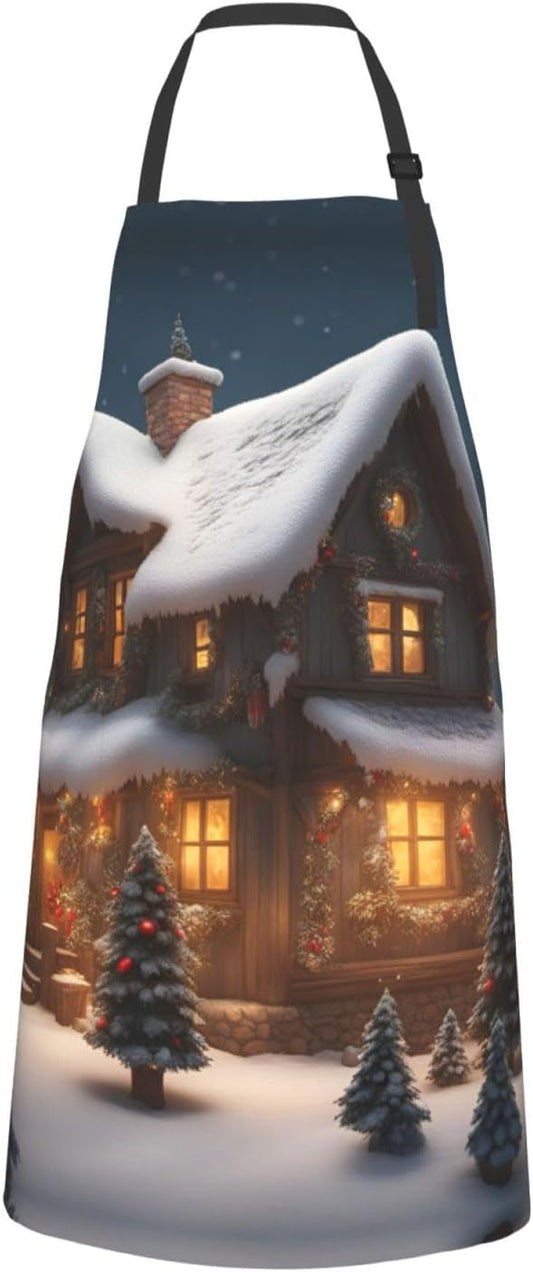 Christmas Village House 3 print Waterproof chef's apron with pocket apron for kitchen cooking baking barbecue and gardening