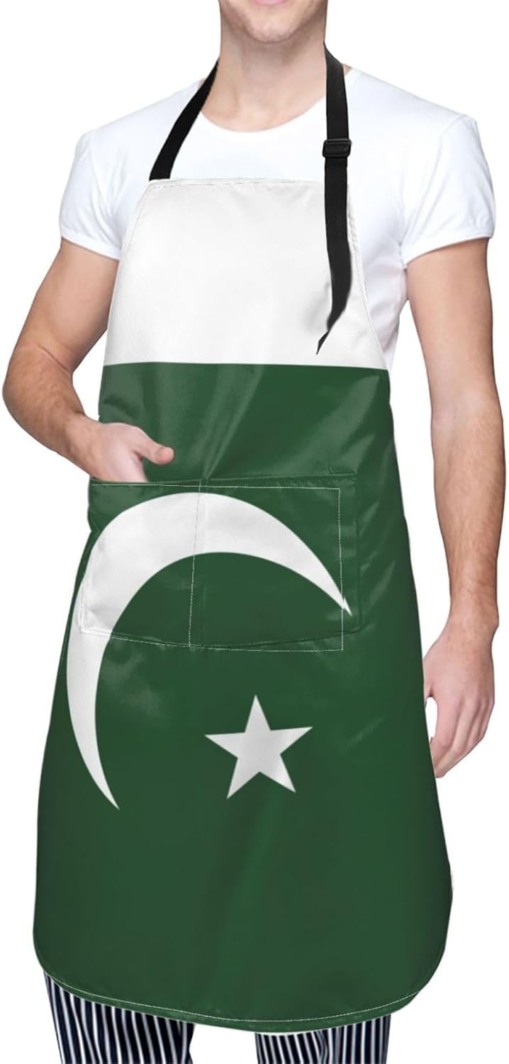 Flag of Pakistan print Waterproof chef's apron with pocket apron for kitchen cooking baking barbecue and gardening