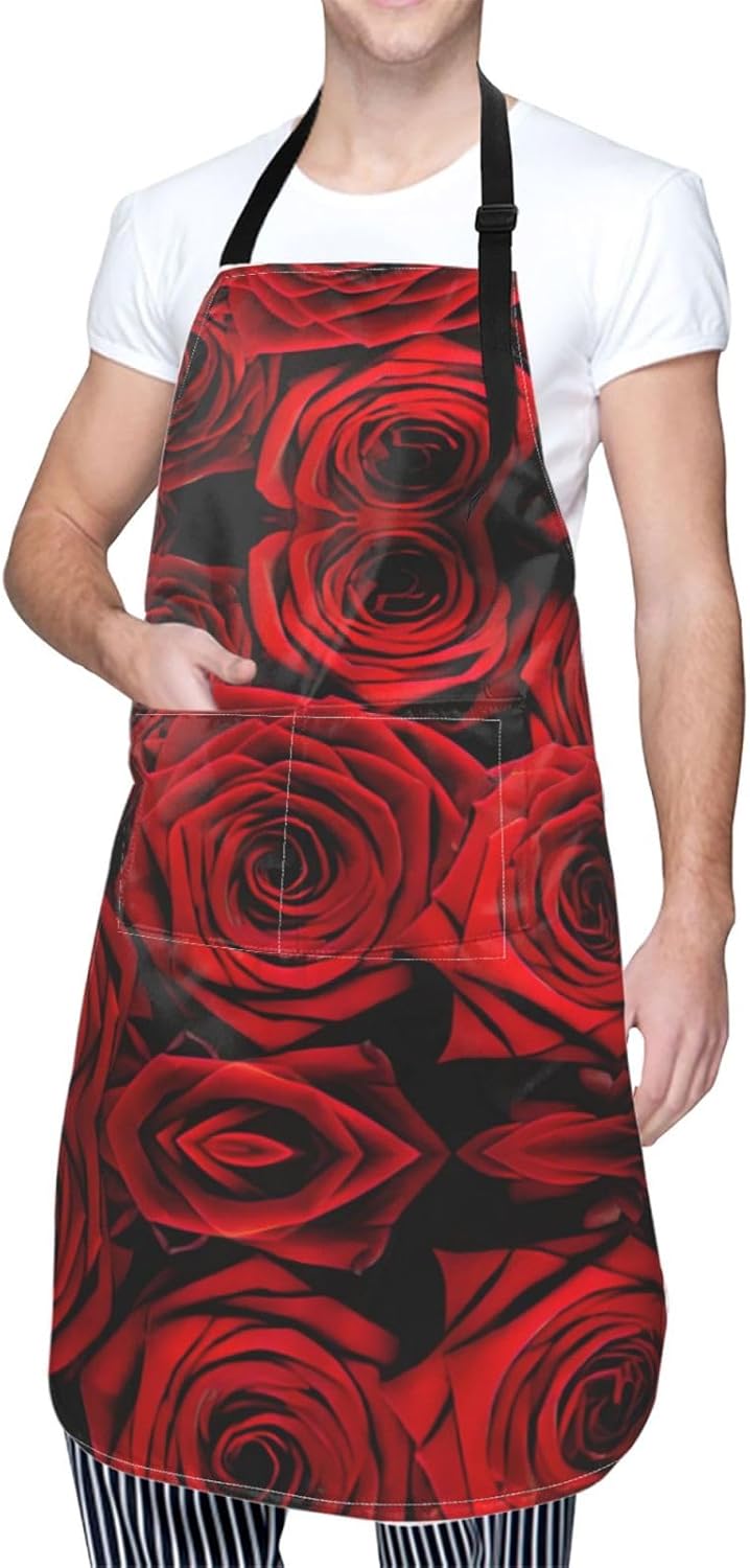 Red Rose Flower Print Laundry apron 28x33 In Waterproof Kitchen Apron