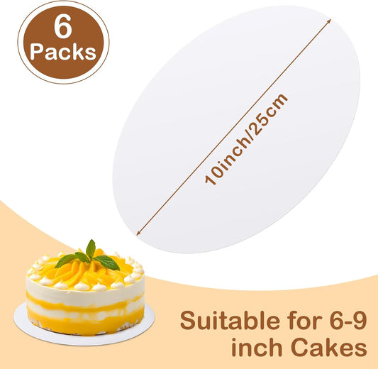 6 Pcs Cake Boards,White Cake Boards 10 inch Round,100%Food-graded Cardboard Cake Rounds,Waterproof and Oil-proof Cake Base for Cake DIY, Wedding, Birthday, Dessert, Pizza Decorating & Exhibition
