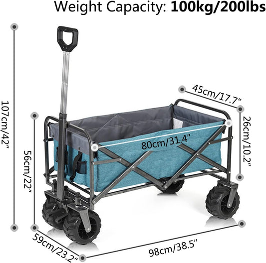 Heavy Duty Collapsible Folding Wagon Cart for Outdoor, Camping & Garde
