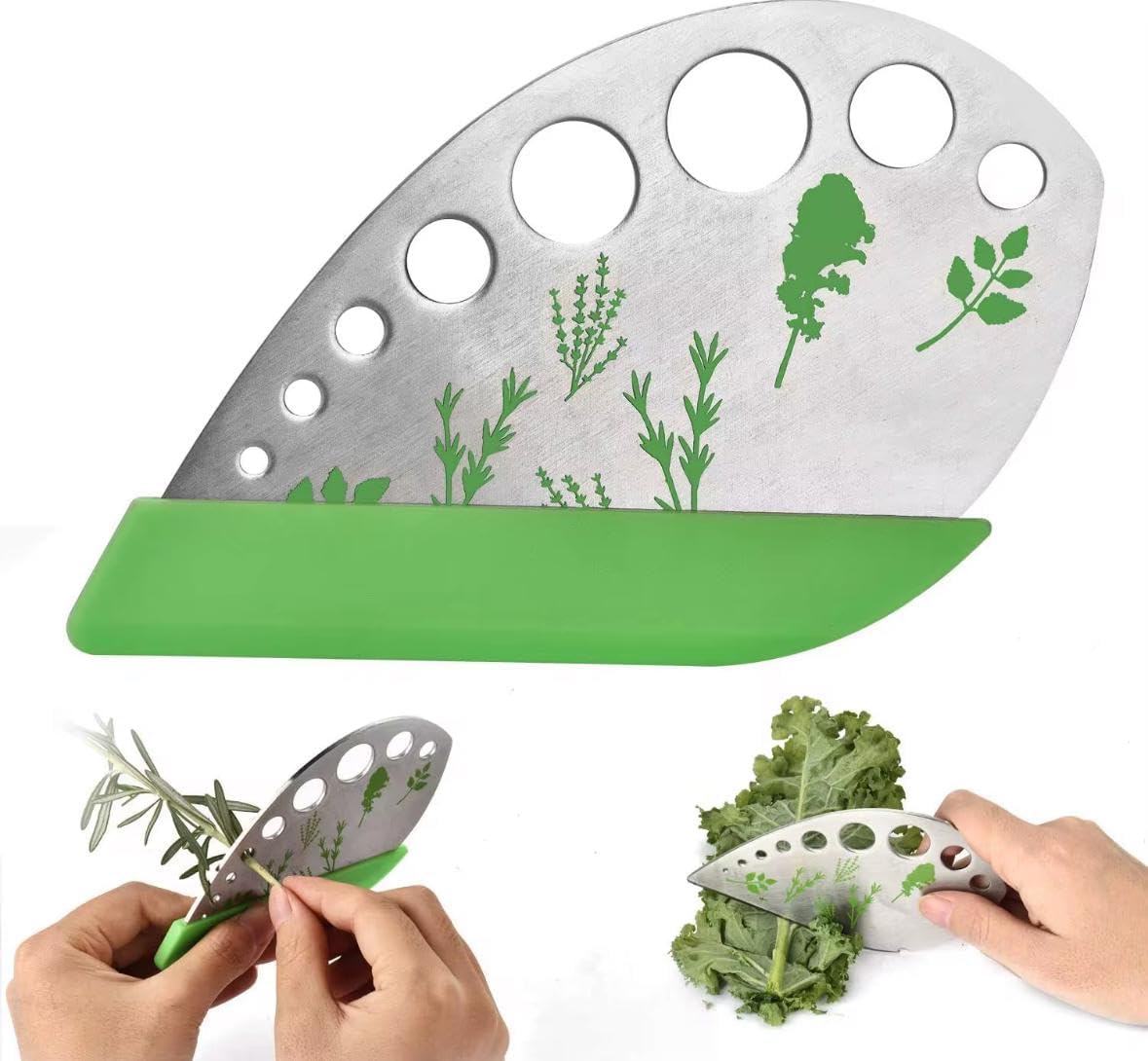 Herb Stripper, Green 9 holes Stainless Steel Kitchen Herbs Leaf Stripp