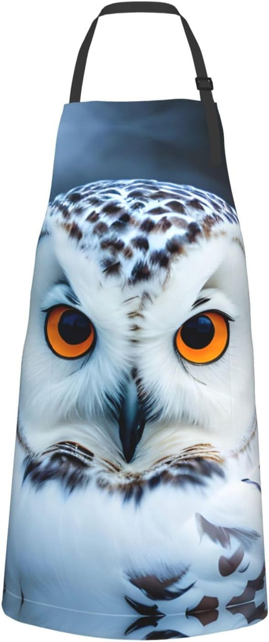 Snowy Owl Eyes print Waterproof chef's apron with pocket apron for kitchen cooking baking barbecue and gardening