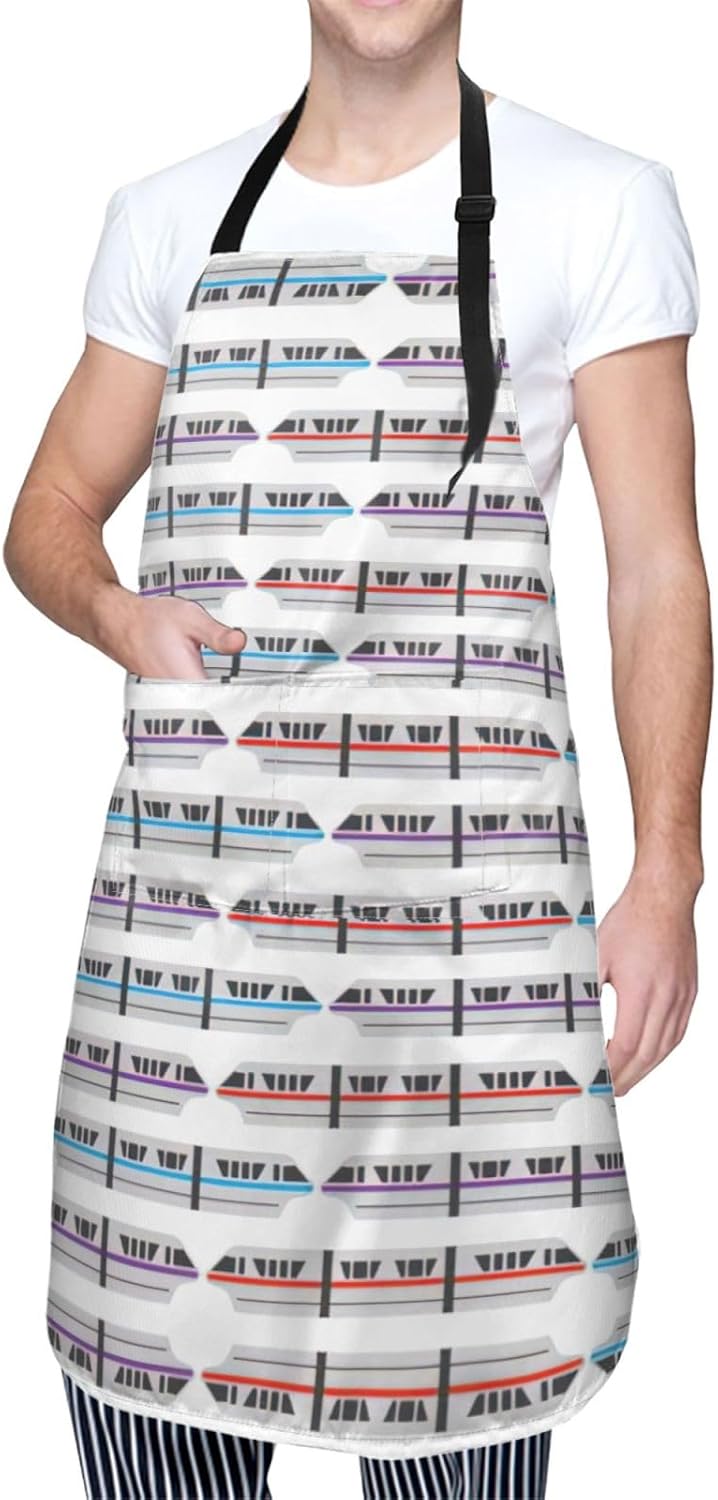 Monorail Train Print 28x33 In Adult Kitchen Apron with Pockets Versatile Chef Smock for Cooking Baking