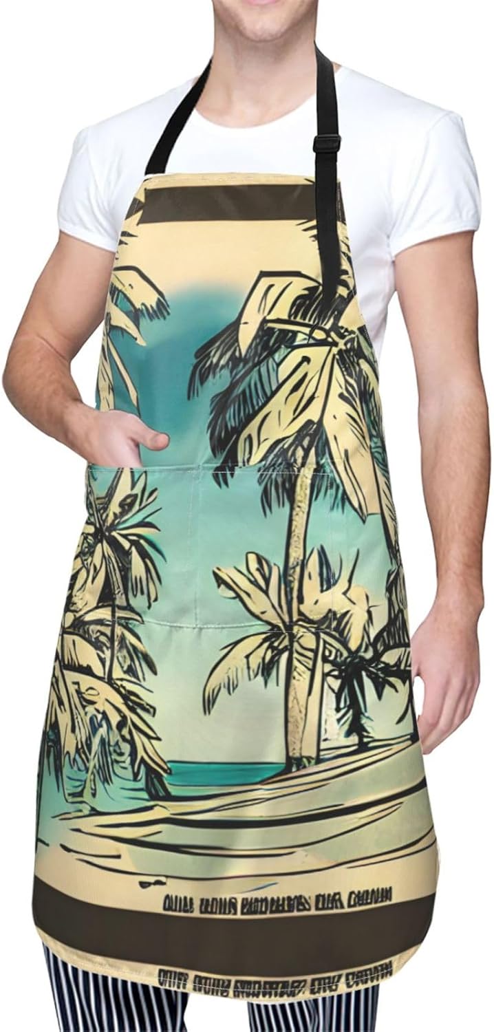 Sketch Hawaii print Waterproof chef's apron with pocket apron for kitchen cooking baking barbecue and gardening