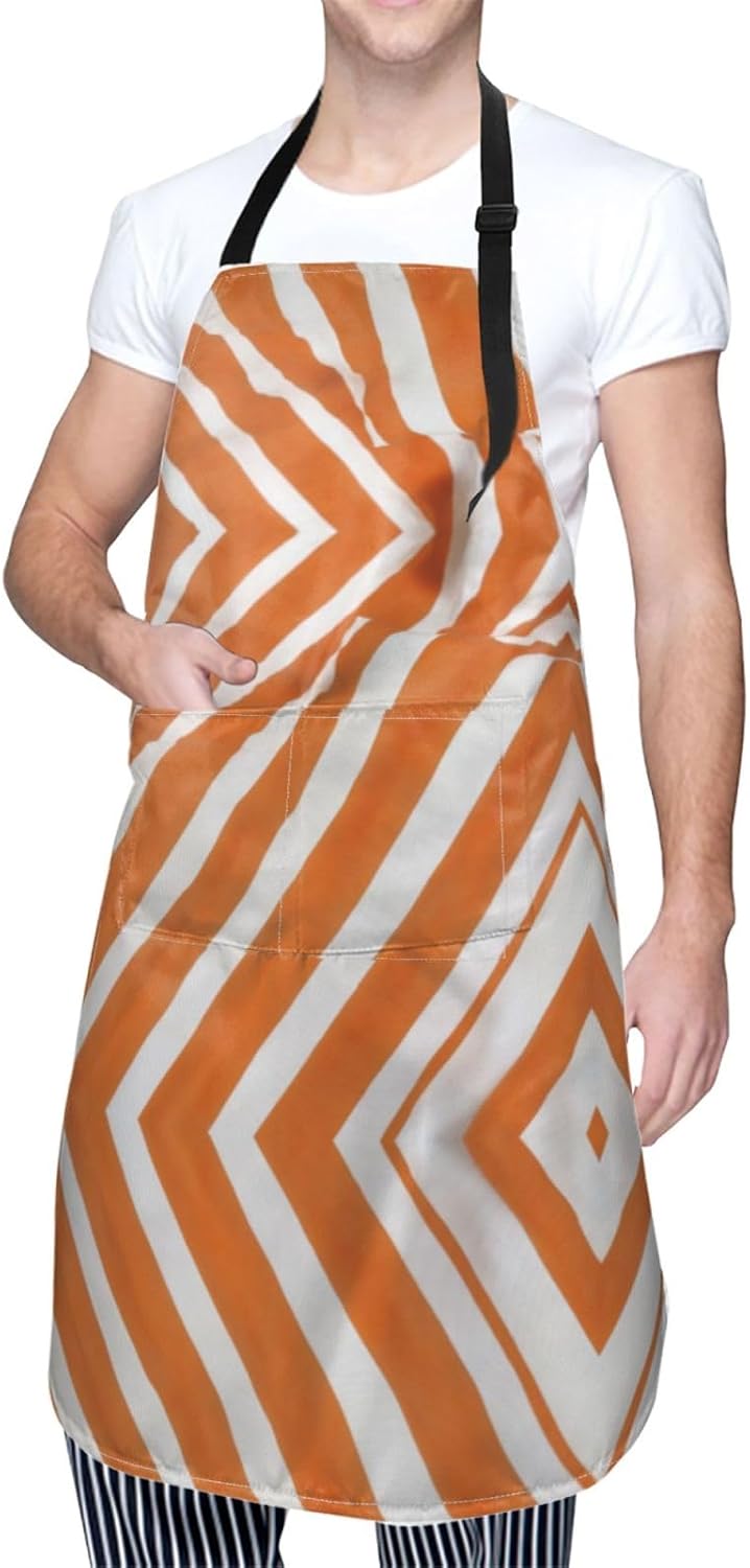 YANYU Orange and White stripe Print 28x33 In Kitchen Apron Stylish Chef Apron with Pockets for Cooking Baking Painting