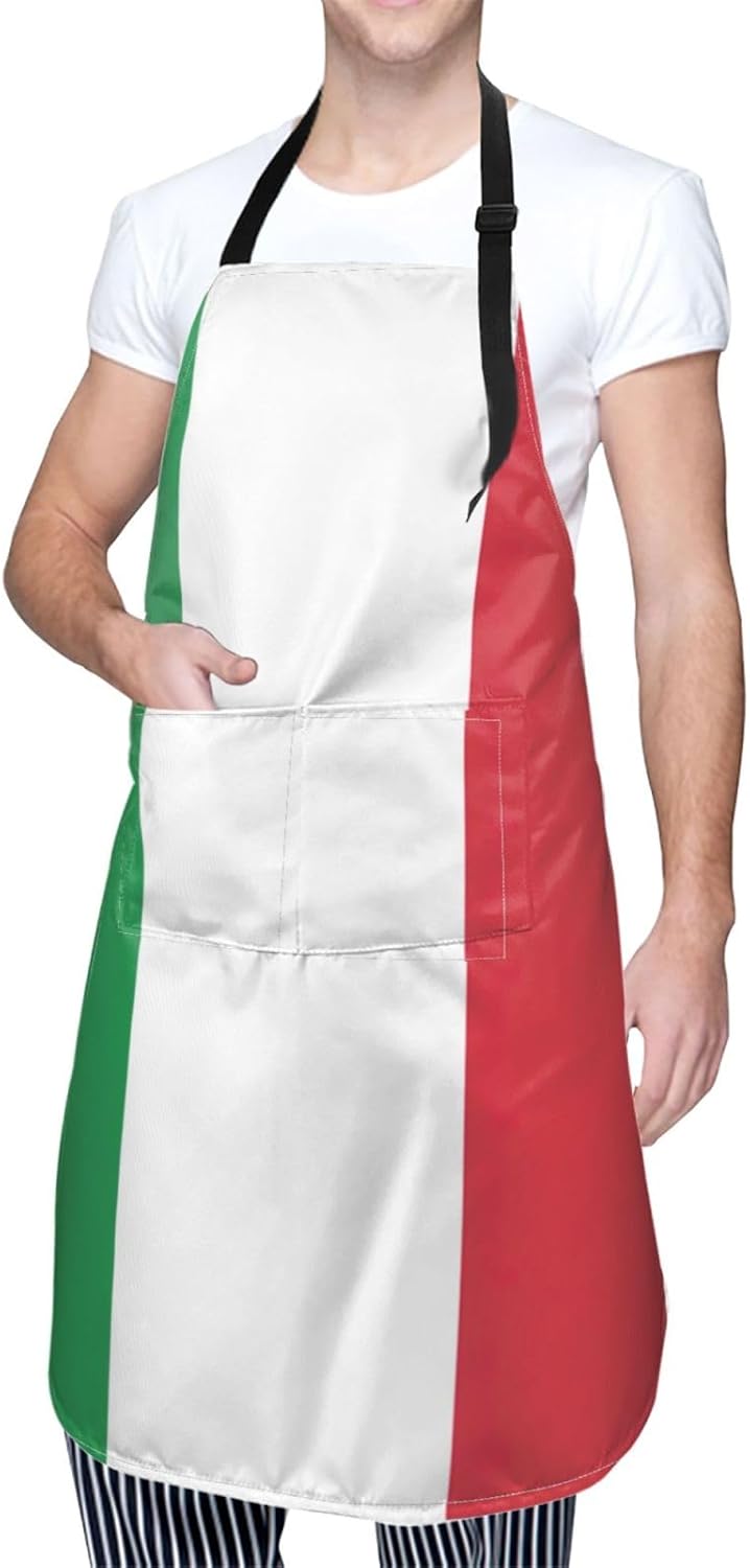 Italian flag Print Laundry apron 28x33 In Waterproof Kitchen Apron with Pockets for Cooking Baking