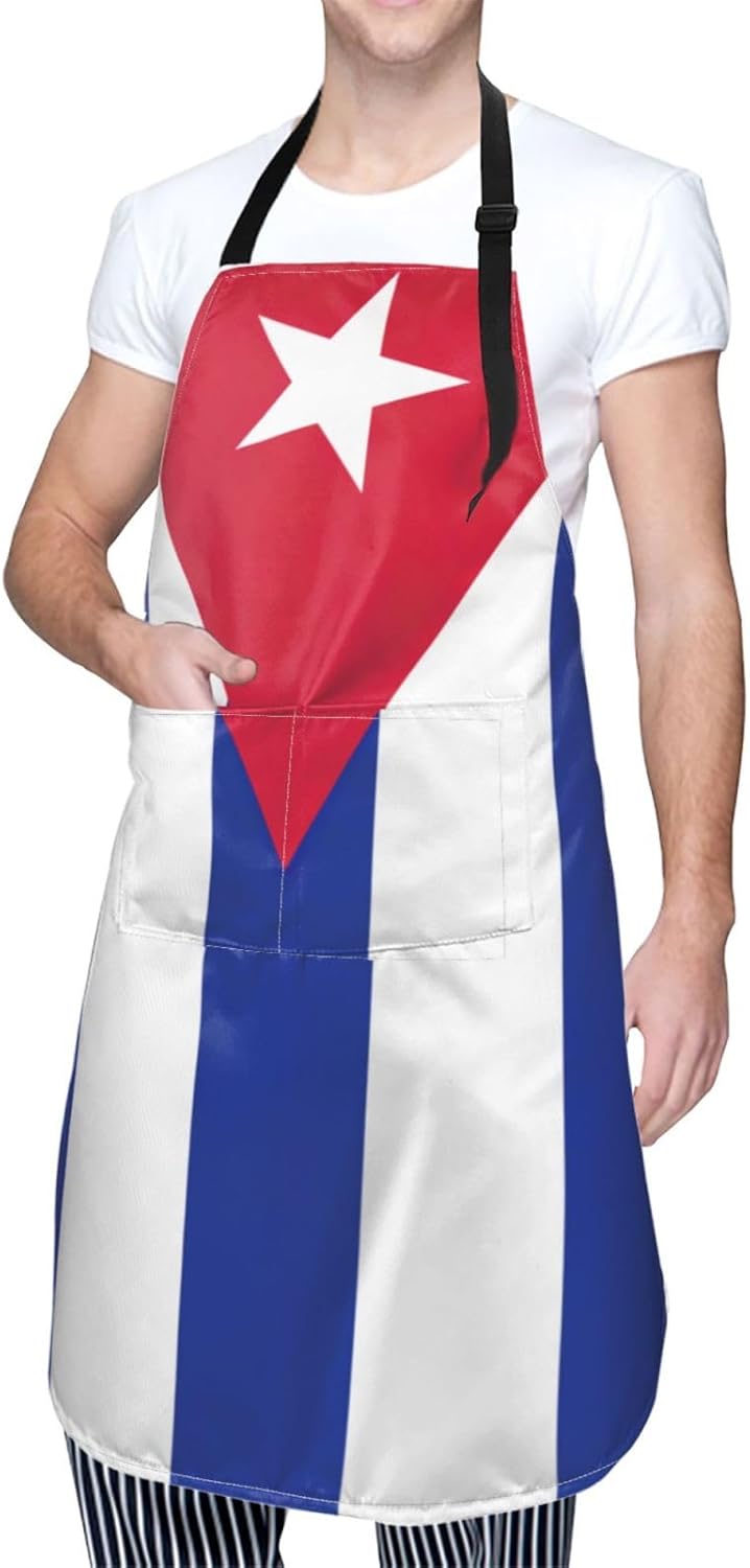 Cuban flag print Waterproof chef's apron with pocket apron for kitchen cooking baking barbecue and gardening