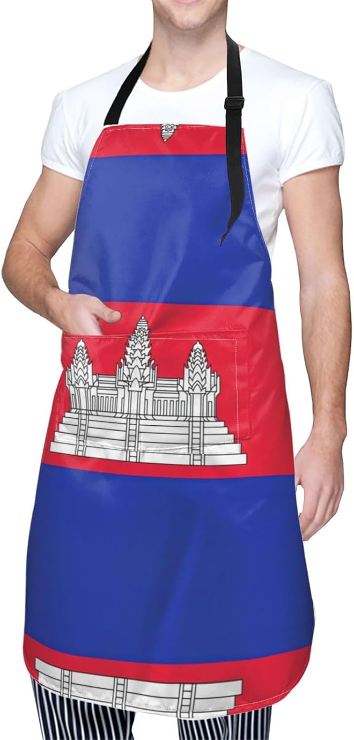 Cambodia Flag print Waterproof chef's apron with pocket apron for kitchen cooking baking barbecue and gardening
