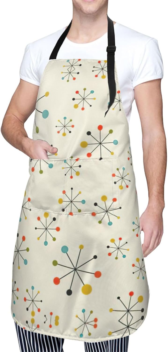 Retro Modern Print Laundry apron 28x33 In Waterproof Kitchen Apron with Pockets for Cooking Baking
