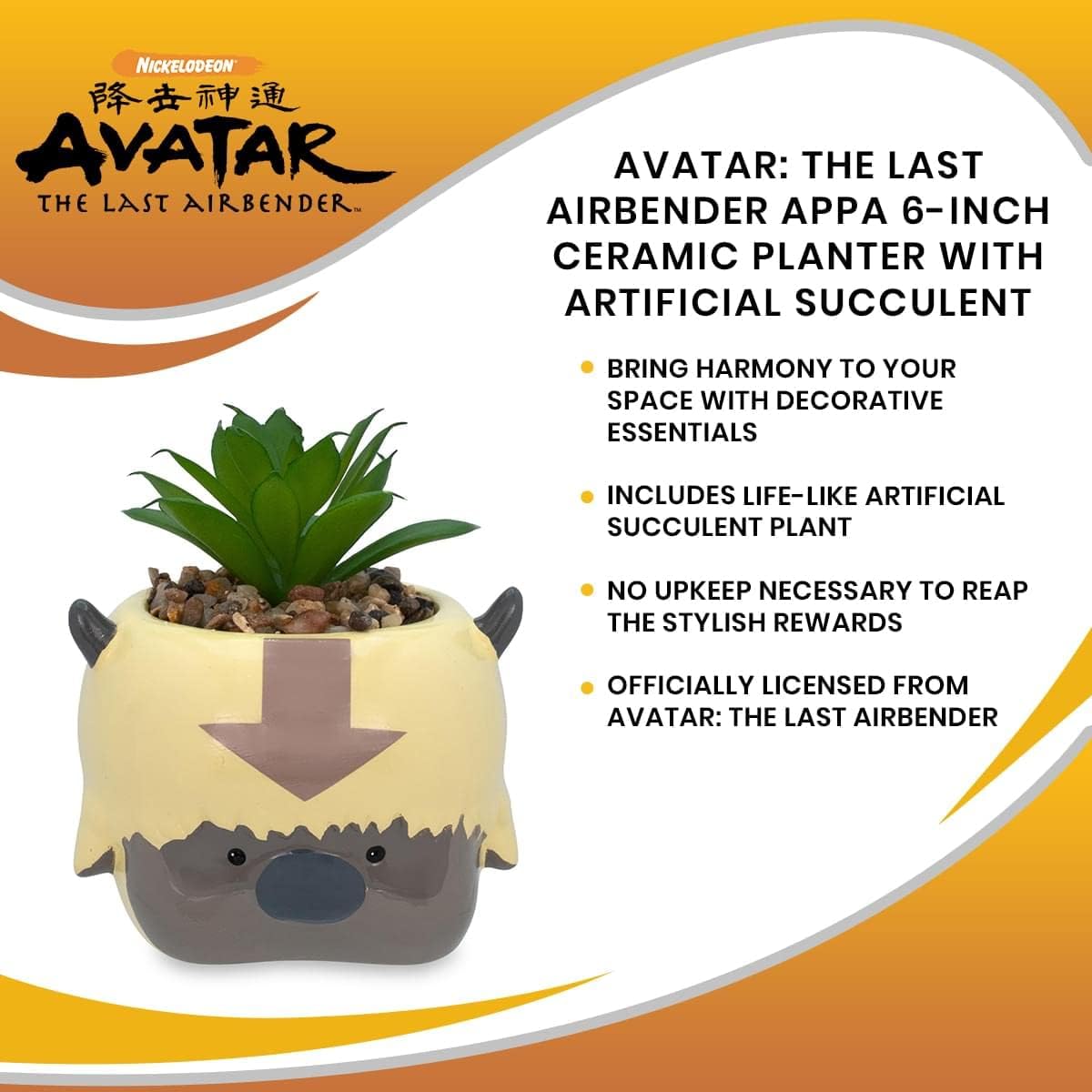 Avatar: The Last Airbender Appa 6-Inch Ceramic Planter with Artificial Succulent | Small Flower Pot, Faux Indoor Plant for Desk Shelf, Trinket Tray | Cute Home Decor, Anime Gifts and Collectibles
