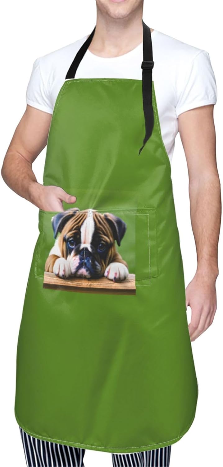 Cute Bulldog Puppy print Waterproof chef's apron with pocket apron for kitchen cooking baking barbecue and gardening