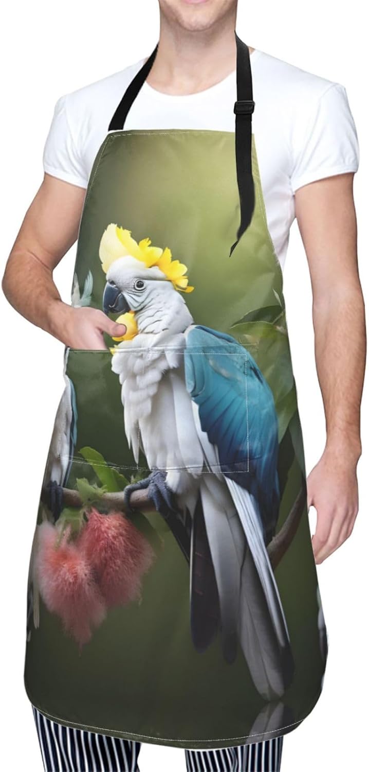 Beautiful Cockatoo Bird Flower Print 28x33 In Adult Kitchen Apron with
