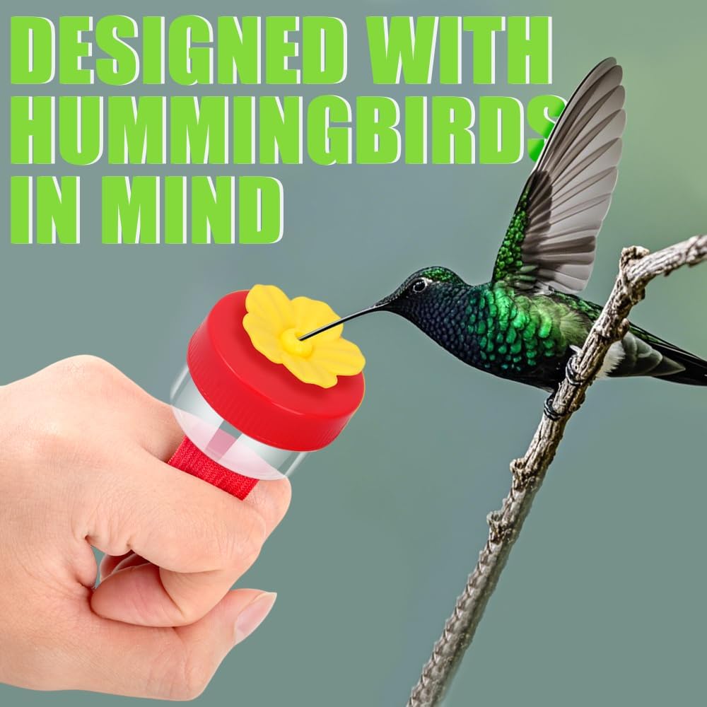 Hummingbird Wrist Feeder Set, Hummingbird Hand Feeders with Adjustable Strap & Cleaning Brush Mini Ring Feeders for Outdoor Supplies