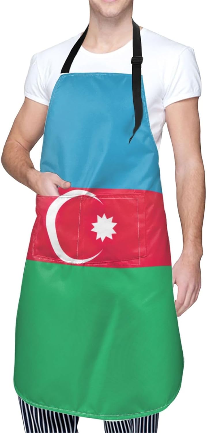 Flag of Azerbaijan print Waterproof chef's apron with pocket apron for kitchen cooking baking barbecue and gardening