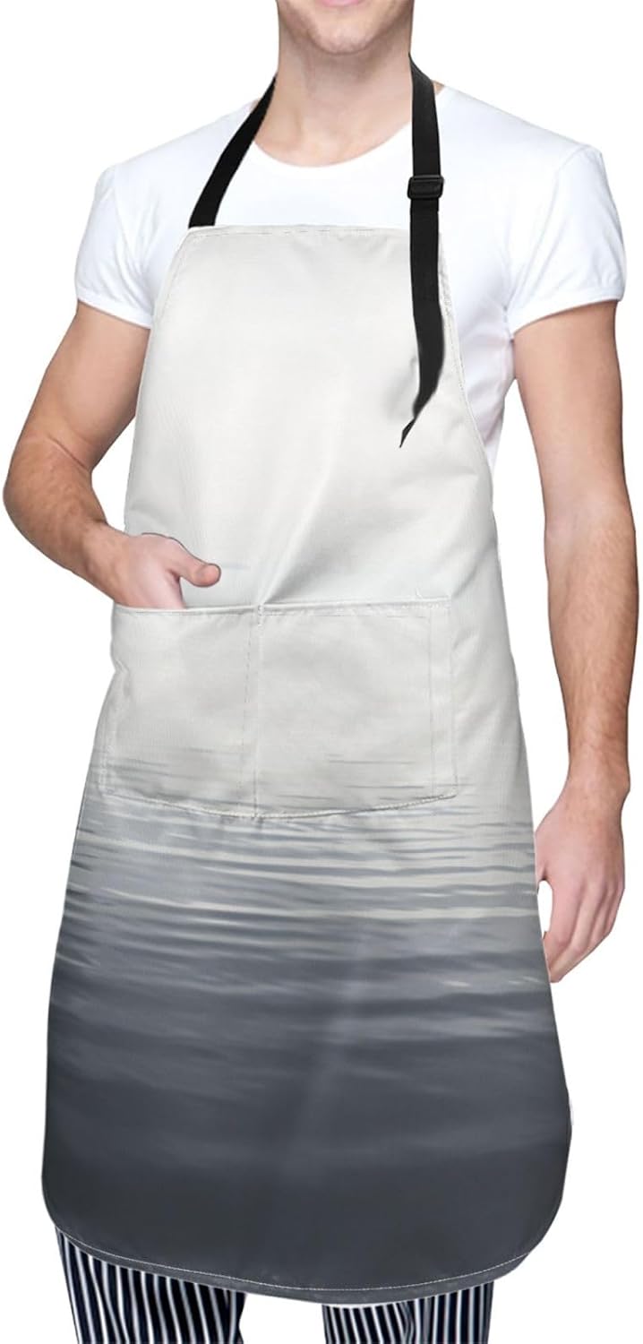 Black White Ocean print Waterproof apron with pocket adjustable cooking apron for adult kitchen bibs to bake