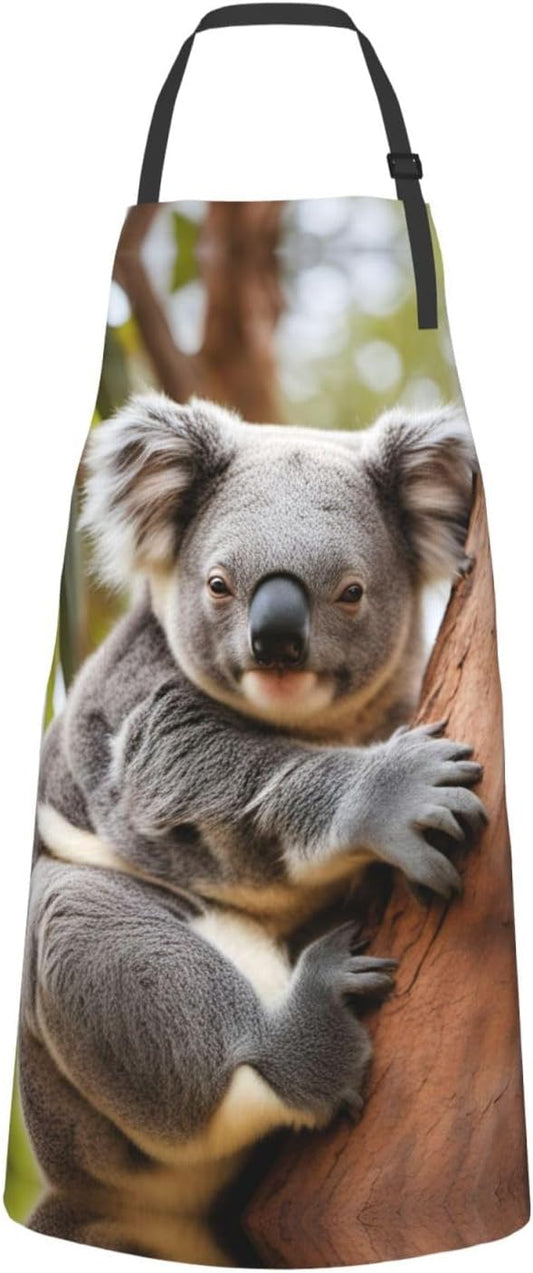Hugging tree koala 1 print Waterproof chef's apron with pocket apron for kitchen cooking baking barbecue and gardening