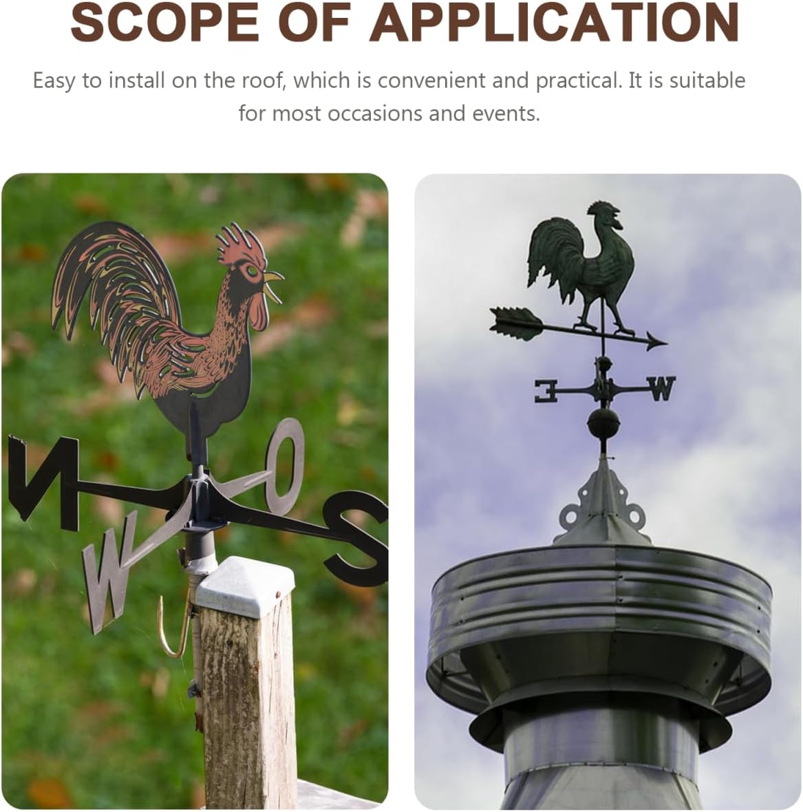 Rooster Weather Vane Roof Mounted Wind Direction Indicator Metal Weather Vane for Garden Farmhouse Patio Outdoor D Cor