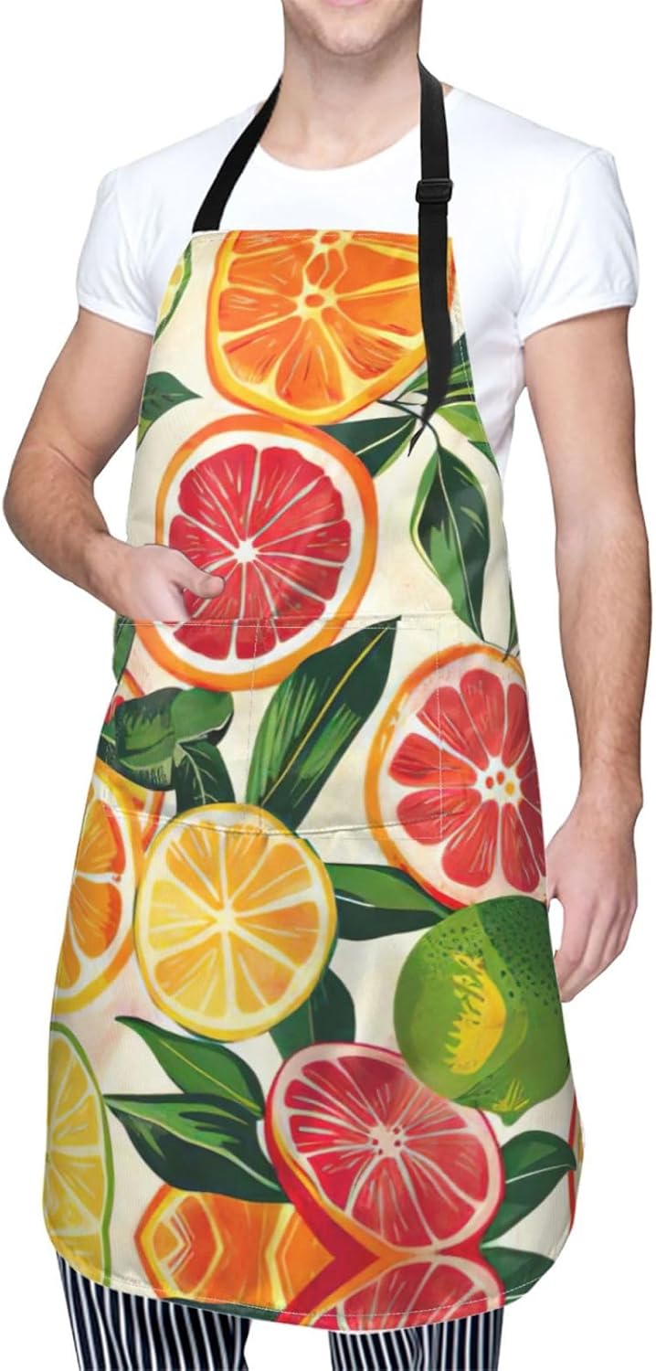 citrus fruit pattern Print Laundry apron 28x33 In Waterproof Kitchen Apron with Pockets for Cooking Baking