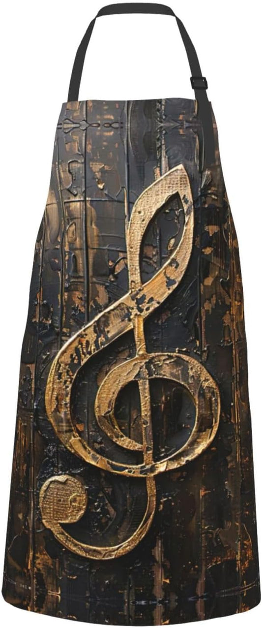 Music Symbol Print Laundry apron 28x33 In Waterproof Kitchen Apron with Pockets for Cooking Baking