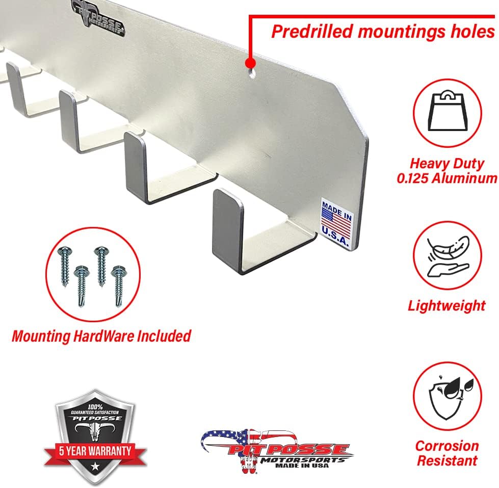 Pit Posse PP3347 Trailer Garage Tool Storage Rack Wall Hanger Holder Organizer - Made in USA - Universal Multi Purpose - 6 Heavy Duty Hooks - Power Tools, Brooms, Tie Downs, Cords, Drills, & More