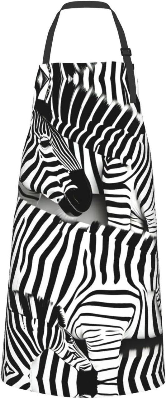 Zebra Print Laundry apron 28x33 In Waterproof Kitchen Apron with Pockets for Cooking Baking