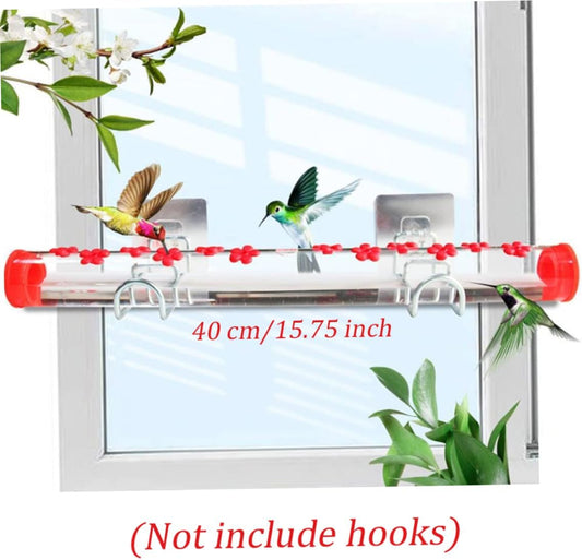 Window Hummingbird Feeder Bird Feeding Station with 12 Feeding Ports and Bird Habitat Perch Red 15.7 Inch. Bird Feeding Station