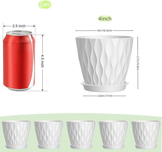 4 Inch Plant Pots, 6 Pack Indoor Flower Pots, Planters with Drainage H