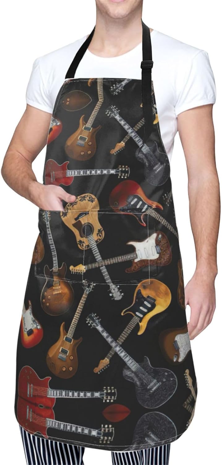 Guitars print Waterproof apron with pocket adjustable cooking apron for adult kitchen bibs to bake