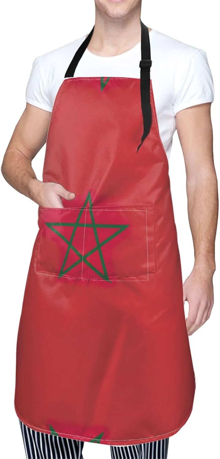 Flag of Morocco Print Laundry apron 28x33 In Waterproof Kitchen Apron with Pockets for Cooking Baking