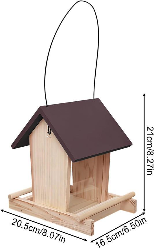 Wooden Bird Feeder, Treat Bowl with Standing Pole, Top Rope Hanging Bird House Feeder, Outdoor Accessory for Balcony Patio Garden Backyard Fence Birds Watching Pet Lover Wildlife Viewing